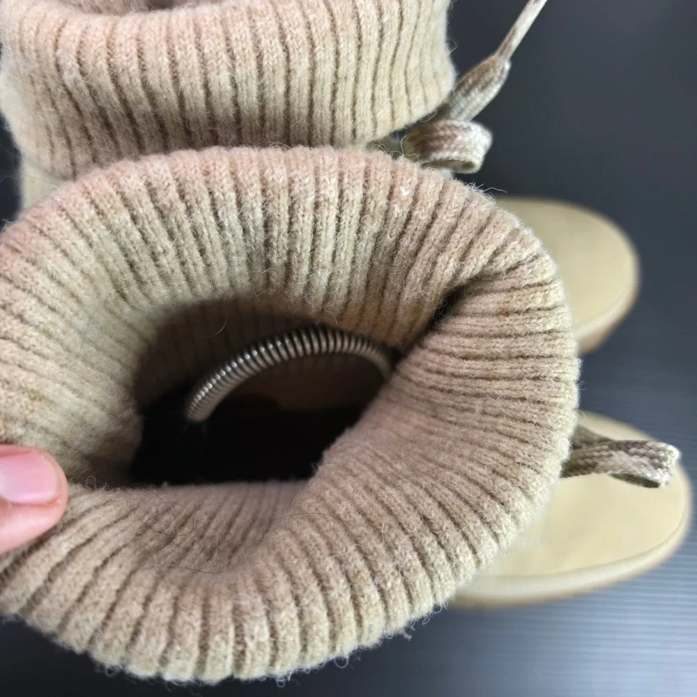 UGG Ashton Addie Sand Tan Suede Knit Collar Lug Sole Lace Up Boots 1143831 Sz 8